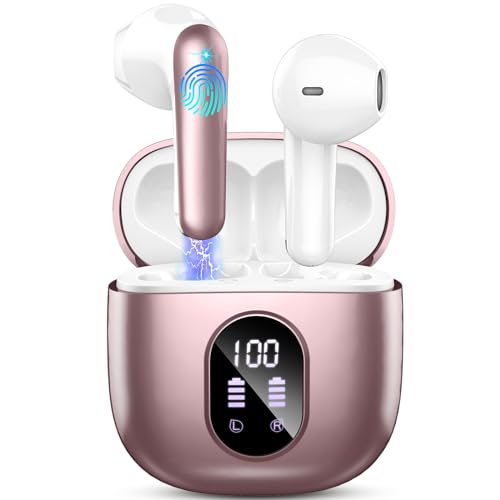 イヤホン bluetooth ワイヤレスイヤホン【2025アップグレード版ブルートゥースイヤホン,小型軽量】Bluetooth5.4 自動ペアリング IPX7 防水 全音域HI-FI音質 ENC通話ノイズキャンセリング 低遅延接続瞬時 iPhone/Android適用 LEDディスプレイ表示 Type‐C急速充電 50時間連続再生 WEB会議/スポーツ/ゲーム/音楽/通勤 (ローズゴールド)