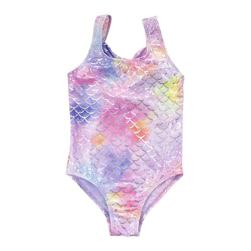 Trajes de baño de una Pieza para niñas Deportivo Playa Elegante diseño Moderno Secado rápido cómodo Ajuste (Purple, 5-6 Years)