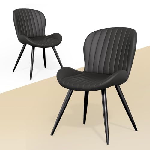 Nalupatio Dining Chairs Set of 2, Modern Dining Room Chairs Comfy Backrest Thick Upholstered Kitchen Chairs 19IN Height with Metal Legs Black