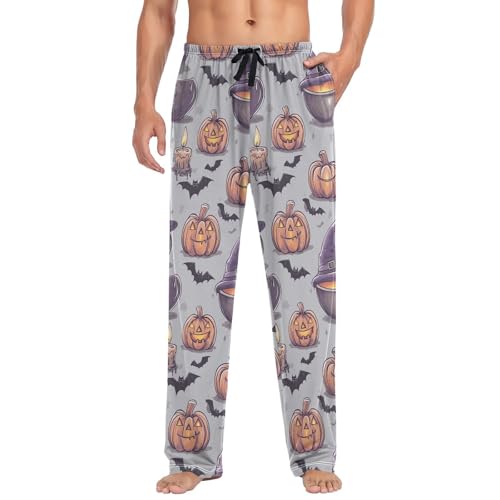 Men’s Halloween Pumpkins Pajama Pants with Pockets, Comfortable Lounge Sleep Bottoms#2893