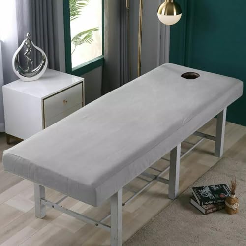 zfyanssee Massage Table SPA Couch Cover Sheet with Face Hole Elastic Cord Edge All-Round Wrap Professional Soft Bed Healty Beauty with Face Hole Comfortable Sheets 70x190cm (Grey)