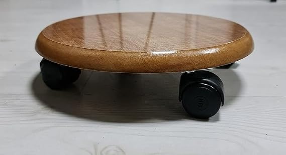 Kaplamalı Yuvarlak Ahşap Saksı Altılığı Damacan Tüp Saksı Sehpası Çiçeklik Tekerlekli Çap 30 Cm