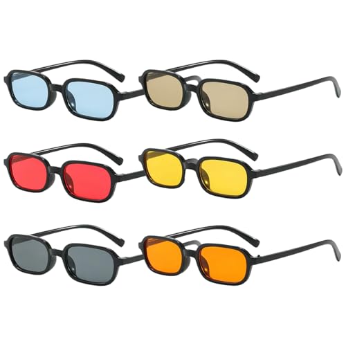 SJDOFU Gafas de sol rectangulares vintage, 6 unidades, gafas de sol retro, gafas de sol retro de los años 70, gafas de sol retro de los 90, set para camping, fotografía, regalos al aire libre para