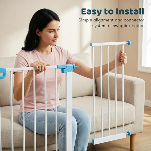 Image of Baybee Safety Gate Extension 30cm for Doorways, Stairs & Hallways | Quick Tool-Free Pressure Fit Extender Gates for Kids & Pets | Dual Side Compatible Extension (White)