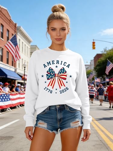 Image of PECHAR USA Sweatshirt Women American Flag Sweater 4th of July Shirts Patriotic Sweater Fourth of July Pullover