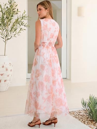 Image of ANRABESS Women's Floral Tulle Wedding Guest Maxi Dress | V Neck Sleeveless,A-Line Elastic Waist,Casual Flowy Formal Boho,Bridal Shower Garden Party Beach Vacation,Summer Fall