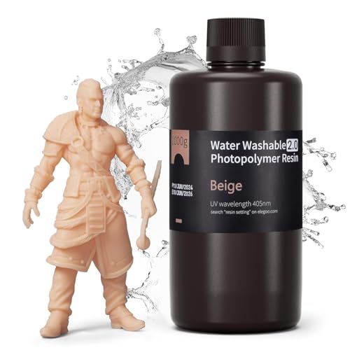 ELEGOO RÃ©sine Lavable Ã  l'Eau 2.0, Beige 1000g, Liquide d'Impression 3D Ã  Durcissement Rapide Ã  UV de 395-405 nm, RÃ©sine Imprimante 3D Water Washable pour imprimantes 3D LCD/SLA/DLP