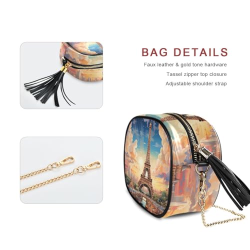 ALAZA Women's Paris Magnificence Of The Eiffel Tower PU Leather Crossbody Bag Shoulder Purse with Tassel2