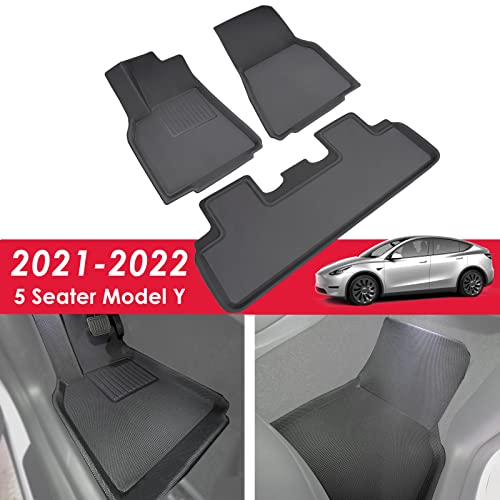 TAPTES All-Weather Floor Mats for Tesla Model Y 2021 2022 Accessories Custom Fit TPE Car Floor Liners Cargo Tray Trunk Waterproof Floor Mats Black Snowproof(1st & 2nd Row, Black)