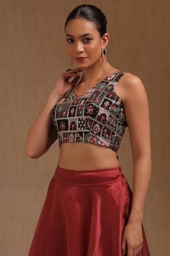 Image of Soch Womens Georgette Floral Print Padded Blouse with Zari