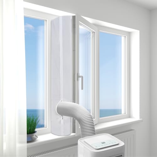 Bonnlo Air Conditioner Window Kit, 400cm Portable Universal Window Seal Kit for Mobile AC Unit and Tumble Dryer, Hot Air Stop Air Exchange Guards, No Drilling with Zip