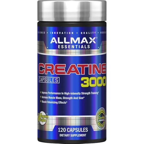 ALLMAX Essentials - Creatine Monohydrate, Micronized Creatine Powder for Strength and Muscle Recovery, Gluten Free & Fast Absorbing, 120 Capsules