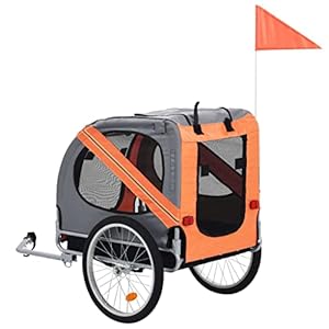   vidaXL-Durable-and-Easy-to-Assemble-Dog-Bike-Trailer-with-Non-Slip-Base-and-Safety-Reflectors-Oxford-Fabric-and-Steel-Frame-Orange-and-Gray