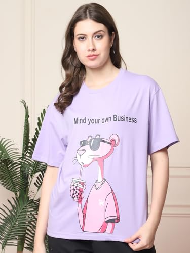 Image of Preneum Women's Cotton Cool Graphic Printed Baggy Fit Drop-Shoulder Sleeves Cotton Oversized T-Shirt