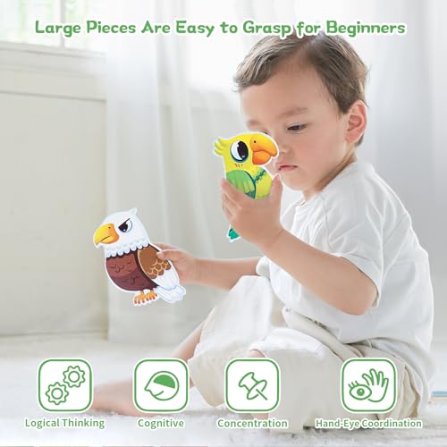 Image of TOI Large Piece Toddler Puzzles for 2-4, Beginner Puzzles - Forest Birds | 4 Packs Kid Animal Shape Preschool Learning Jigsaw Puzzle, Educational Desktop Floor Game, School Activity for Boy Girl Gift