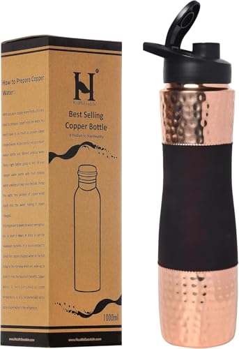 Pure Copper Water Bottle with Sipper 1000 ml Capacity Perfect for Gym Office and Home use for Ayurveda Health Benefits
