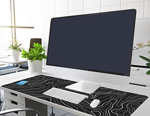 Topographic Mouse Pad Large, Gaming Mouse Pad, XXL Mousepad, Keyboard and Mouse Pad, Desk Mat, 35.3 x 15.7 in, Minimalist Contour for Office