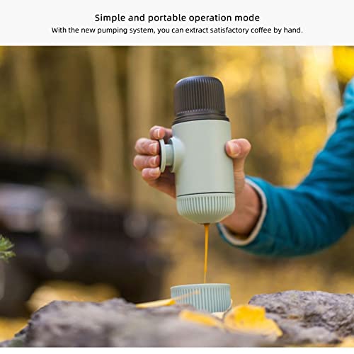 Tragbare Kaffeemaschine, Barista-Kaffeemaschine, Kapselmaschine, Handdruck, Kaffeepulver, Brühbecher für draußen, Büro (Blau 2 in einem) – Bild 4
