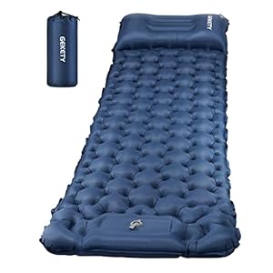 エアーマット GEKETY 【約10CM厚さ】 キャンプ マット 車中泊マット 足踏み式 無限連結可能 枕付き エアマット キャンプ 災害マット キャンプ用品 テントマット 車中泊 厚手 軽量 コンパクト 防水防潮 持ち運び便利 簡単収納 収納袋付き