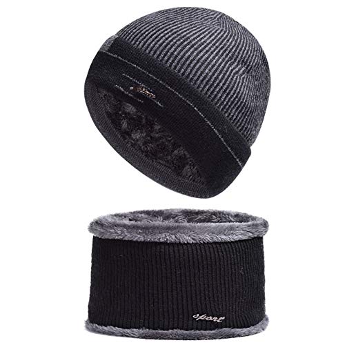 VSTON Bonnet chaud tricoté bonnet et écharpe cercle pour homme rayé tricoté avec doublure en polaire thermique pour ski, sports de plein air