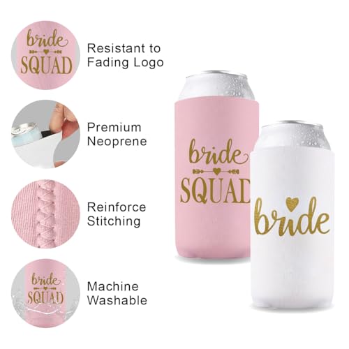Image of PartyGifts&Beyond Bridesmaid Gifts Can Cooler 10Packs Bachelorette Party Decorations Slim Can Cooler Bride Squad Can Sleeves(Pink)