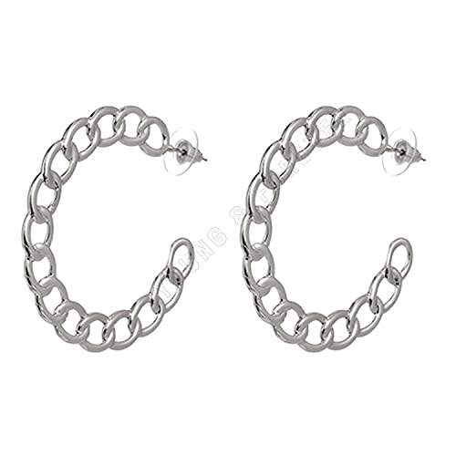 Image of Young & Forever Gift Stainless Steel Curb Chain Hoop Earrings for Women Big Hoop Dangle Earring for Women Circle Earrings Thin Geometric Hoop Earrings