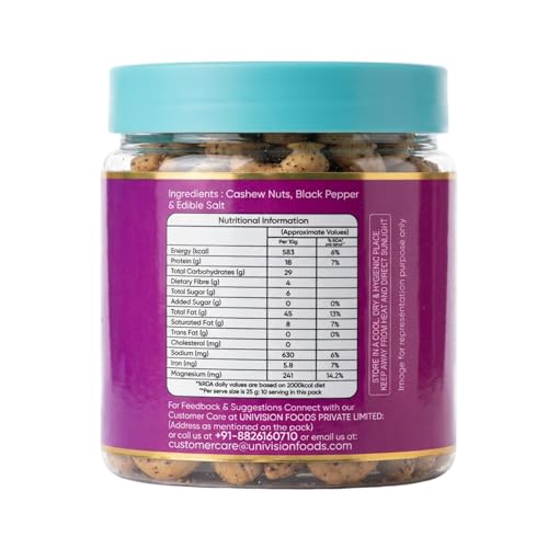 Image of Tauffa Black Pepper Cashews 250g | Roasted Whole Kaju with Kali Mirch | Crunchy Jumbo Kaaju Nuts | No Added Oil | Healthy Snack