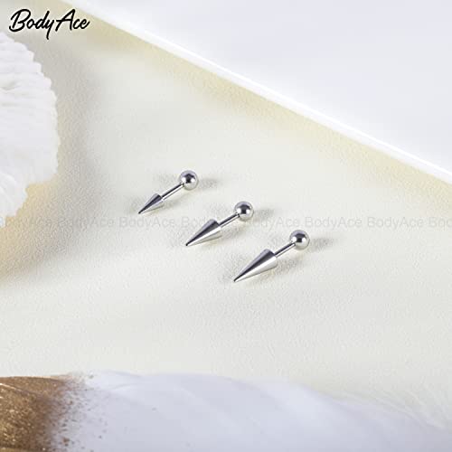 BodyAce 18G Spike Cartilage Earrings, Stainless Steel Spike Stud Earrings for Men Women, Daith Helix Tragus Earrings Black Ear Piercing Jewelry4