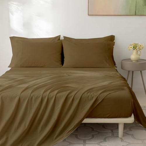 Juego de sábanas tamaño Queen, juego de 6 piezas, sábanas de 400 hilos, 100 % algodón egipcio, bolsillos profundos, fácil ajuste, sábanas tamaño Queen, sábanas de cama color gris pardo, sábanas Queen,