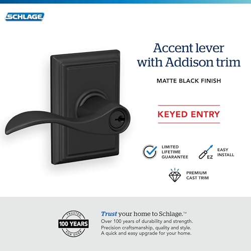 Image of SCHLAGE Accent Lever with Addison Trim Keyed Entry Lock in Matte Black - F51A ACC 622 ADD