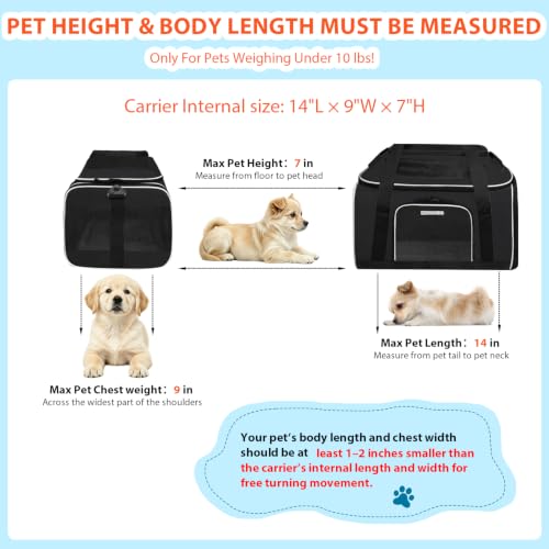 Image of Petskd Top and Side Expandable Pet Carrier 17x11x9.5 Inches Alaska Airline Approved, Soft-Sided Carrier for Small Cats and Dogs with Locking Safety Zippers and Anti-Scratch Mesh(Black)