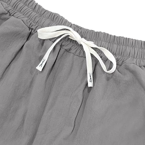 Mens Linen Pants Casual Summer Beach Pants Straight-Legs Elastic Waist Drawstring Lightweight Trousers with Pockets3