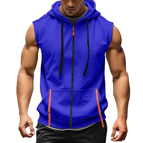 Débardeur d'entraînement à capuche homme pour sport d'été musculation running avec poches zippées