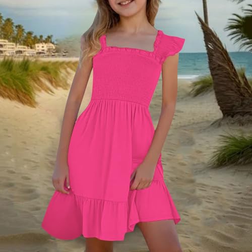 Little Girls Summer Smocked Dresses Cute Teen Ruffle Sleeveless Holiday Sundress 3-14 Years2