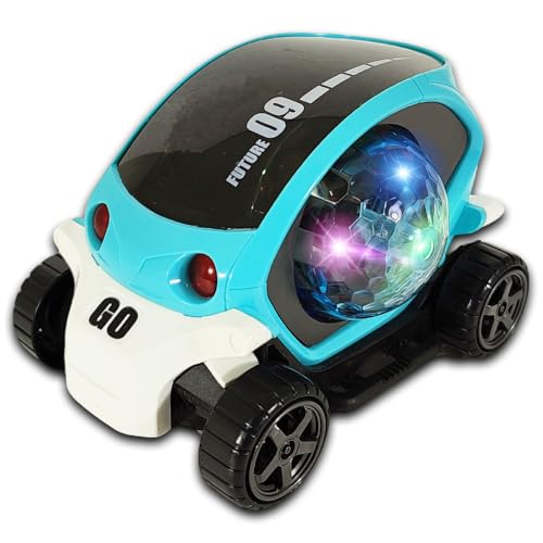 Image of Gooyo GY-158A 360 Rotating Stunt Car Toy with Music & 4D Vibrant Lighting Effect | Bump & Go Action Car for Kids | Musical Toy Car | Blue | 3xAA Battery (Not Included)
