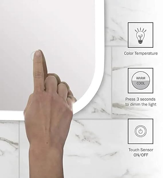 Image of Bathroom LED Light Design Back Vanity Mirror Horizontal /Vertical Wall Mounted LED Makeup Mirror with Light 3-Color Dimmable Memory Touch Button (36 x 48 Inch)