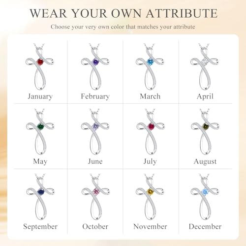 Sterling Silver Cross Necklace, Birthstone Necklace for Women, Cubic Zirconia Crosses Pendant Necklaces, Trendy Womens Wife Mom Daughter CZ Jewelry Gifts for Confirmation Baptism Morhers Day Birthday3