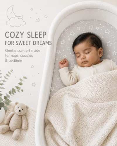 Image of 2-Pack Organic Fitted Bassinet Sheets, Compatible with Halo, Snoo, Graco, Dream On Me, Delta, and Other Standard Size Bassinets (Grey, Standard Bassinet (2 Pack))