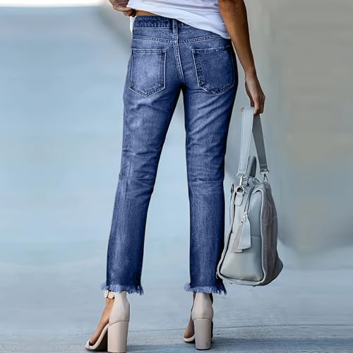 Women Jean Capris High Waisted Raw Hem Denim Capris Summer Straight Leg Capri Pants Stretchy Cropped Jeans3