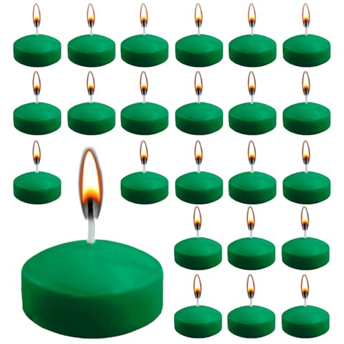 ZITUZY 24 candele galleggianti verdi, 5 cm, non profumate, per piscina di nozze, San Valentino, cena, decorazioni natalizie (verde)