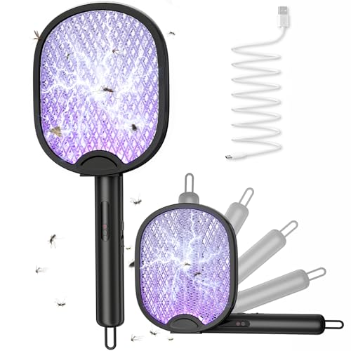 ZOVHYYA Electric Fly Swatter Racket 4000V, Bug Zapper Racket with 1800mAh Battery, 5-Layer Safety Mesh, Foldable Handheld Mosquito Bat for Indoor Outdoor Use, Black