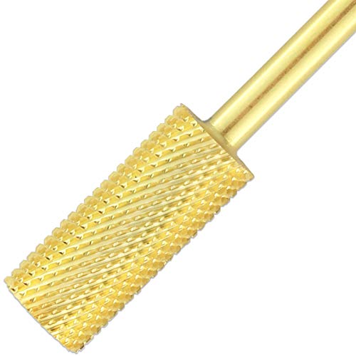 Pana Nail Carbide Cylinder Bit - Two Way Rotate Use For Both Left And Right Handed - Fast Remove Acrylic Or Hard Gel - 3/32" Shank - Manicure, Nail Art, Drill Machine (Fine, Gold) #TOP5