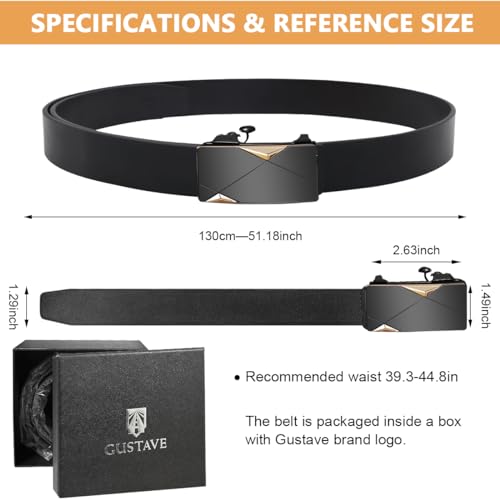 Image of GUSTAVE Waist Belts for Men Fashion Black Mens Belt Slide Lock Leather Belt for Men, with Click Buckle - 130cm Length, Free Adjustable, No Belt Hole