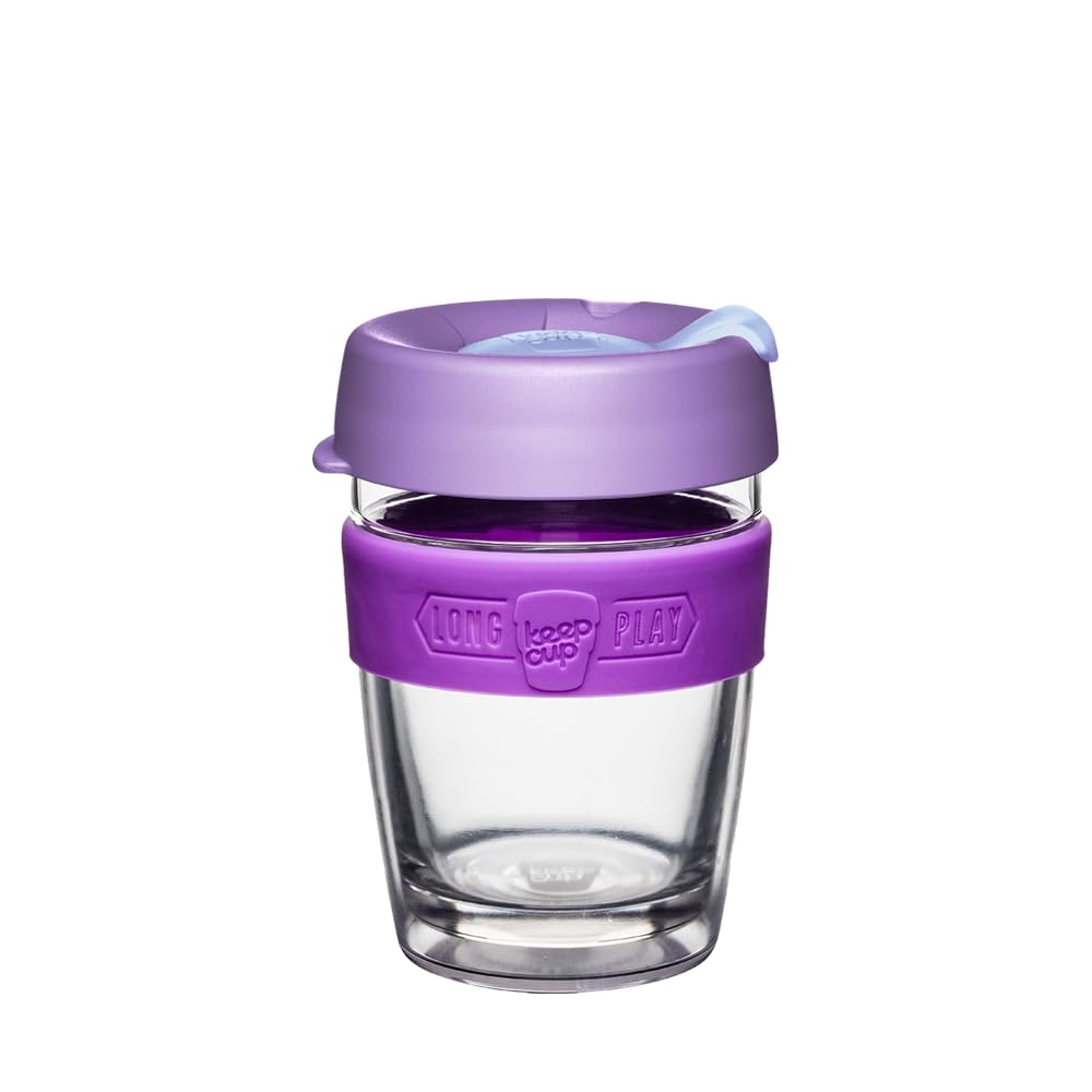 KeepCup Longplay - Reusable Coffee Cup, Double Wall Glass with Removable Sleeve and splashproof Sipper lid - 12oz/340ml - Helio