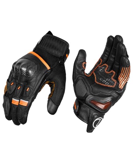 Image of Rynox Tornado Pro 4 Gloves - Motorcycle Riding Gloves | Impact Protection | Abrasion Resistance | Fast-R Carpus Bone Protector | Carbon Edition - Black Orange, Large