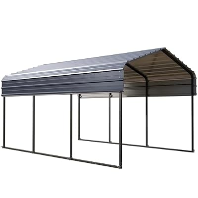 Carport Car Port Metal Canopy 10x15 ft Heavy Duty for Snow, Portable Garage Kit Shed Tent Shelter Metal Frame All Weather Outdoor for Boat with Anti-Leak Seam Taped, Dark Grey, Sophia & William