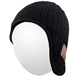 Qshell Winter Trendy Bluetooth Beanie Hat Cap Ear Warmers with Wireless Headphones Headsets Earphone Stereo Speaker Microphone Hand Free for Outdoor Sports,Compatible with Android Cell Phones - Black
