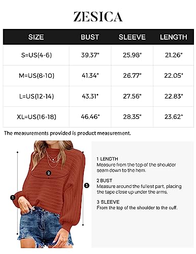 Zesica Women's Fall Casual Long Sleeve Crew Neck Cable Knit Loose Pullover Sweater Jumper Top,Rust,Small #TOP5