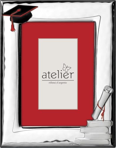 Generico Atelier - Marco de fotos de plata PVD para graduación, 15 x 20 cm, con toque y libros