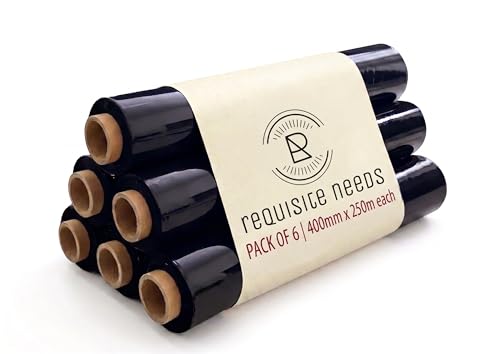 REQUISITE NEEDS Heavy Duty Shrink Wrap Roll 400MM x 250M Clear & Black Multi Pack Sizes (1 2 6 Rolls) (Black Pack Of 6)